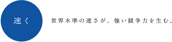 速く：世界水準の速さが、強い競争力を生む。